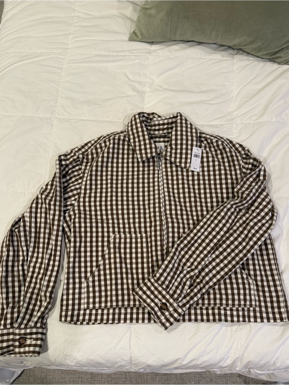 Gap Gingham Relaxed Cropped Canvas Barn Jacket